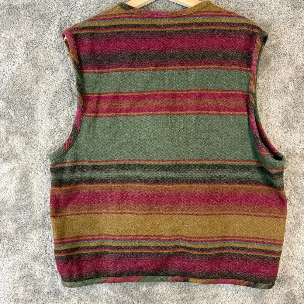 Vintage 90s Southwest Wool Blend Vest Aztec Navajo Stripe Women's L Memphis